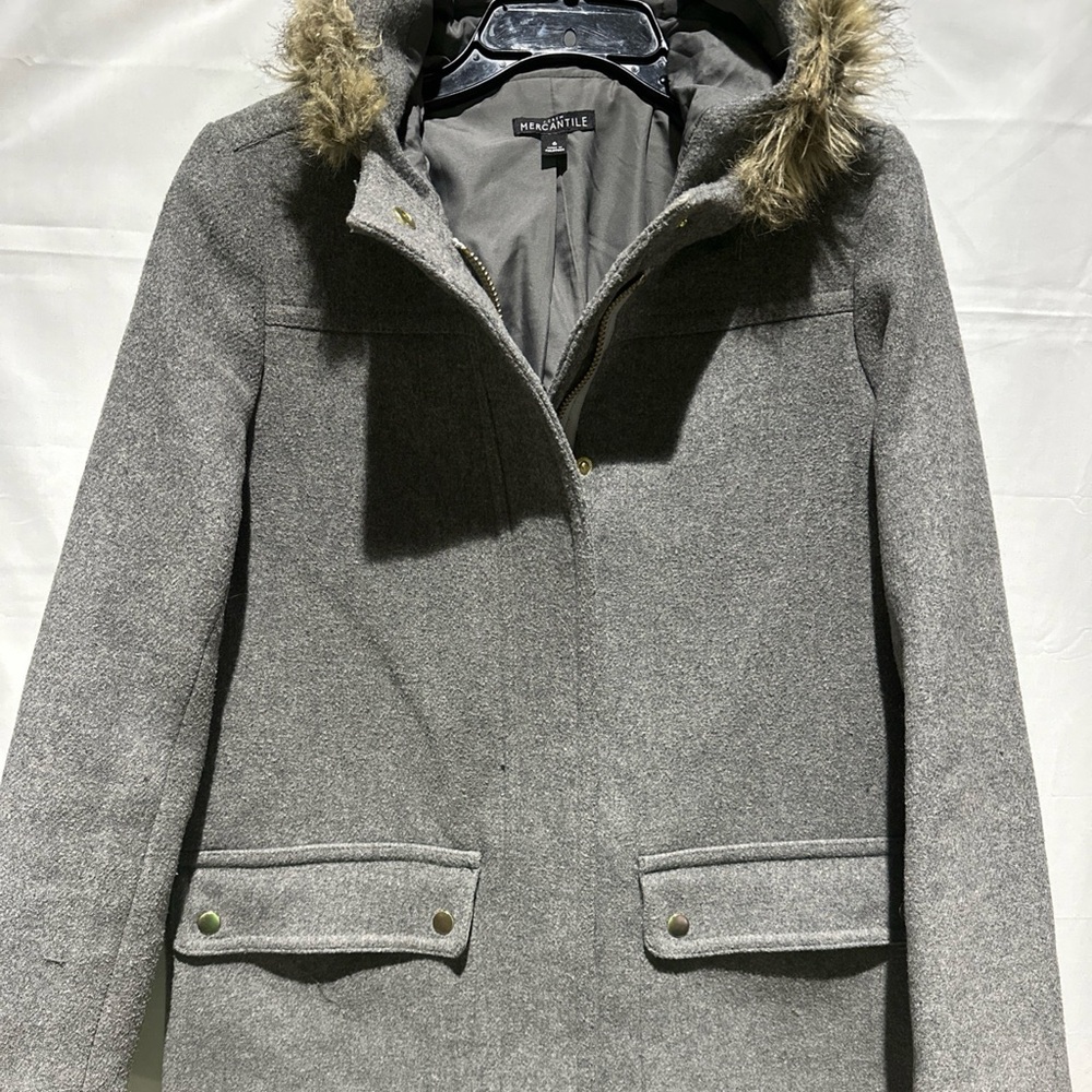 J Crew Mercantile Women's Gray Parka Jacket with Faux Fur